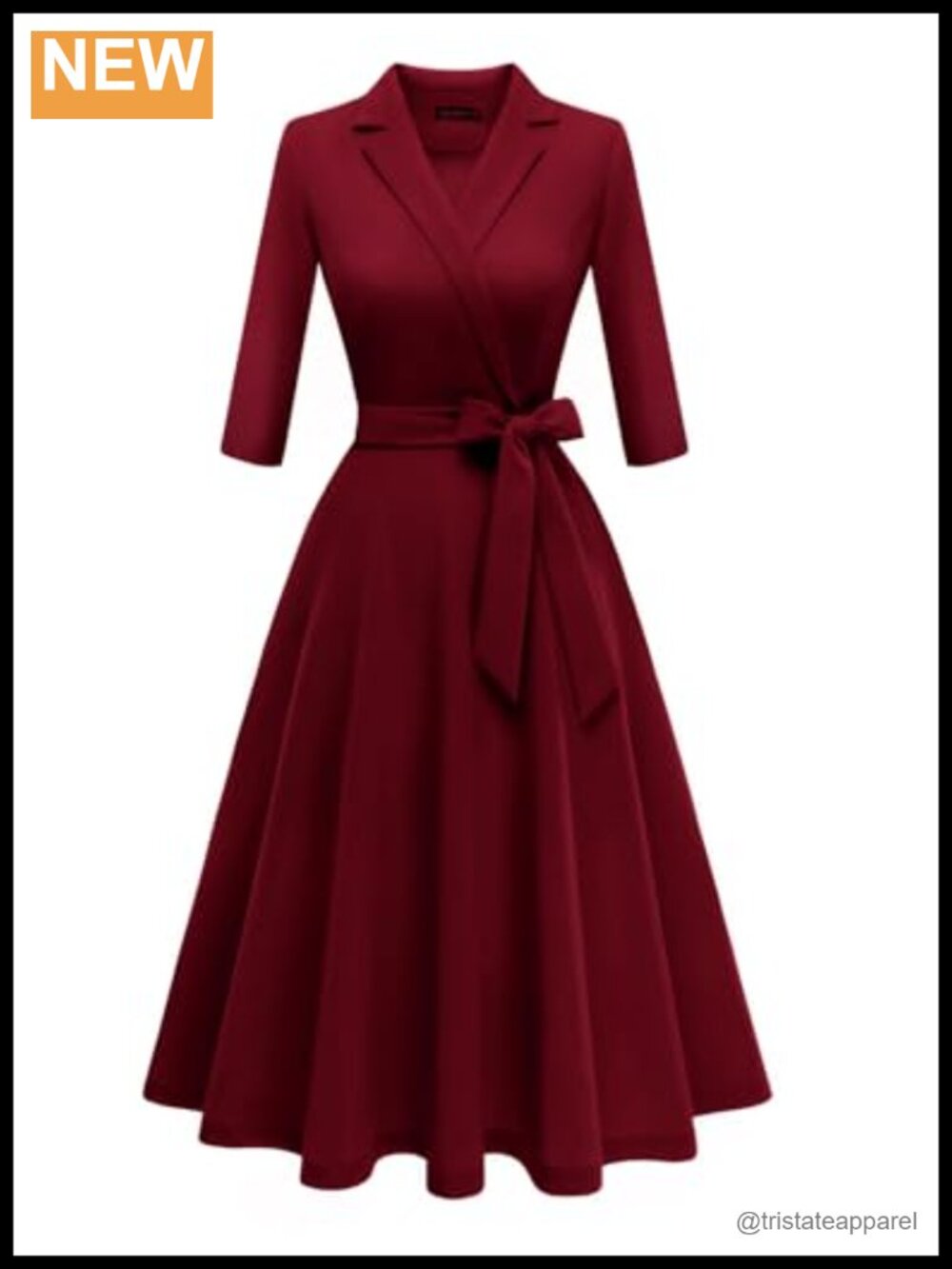 Womens Vintage Tea Party Formal Church Dress 3/4 Sleeve A-Line Midi